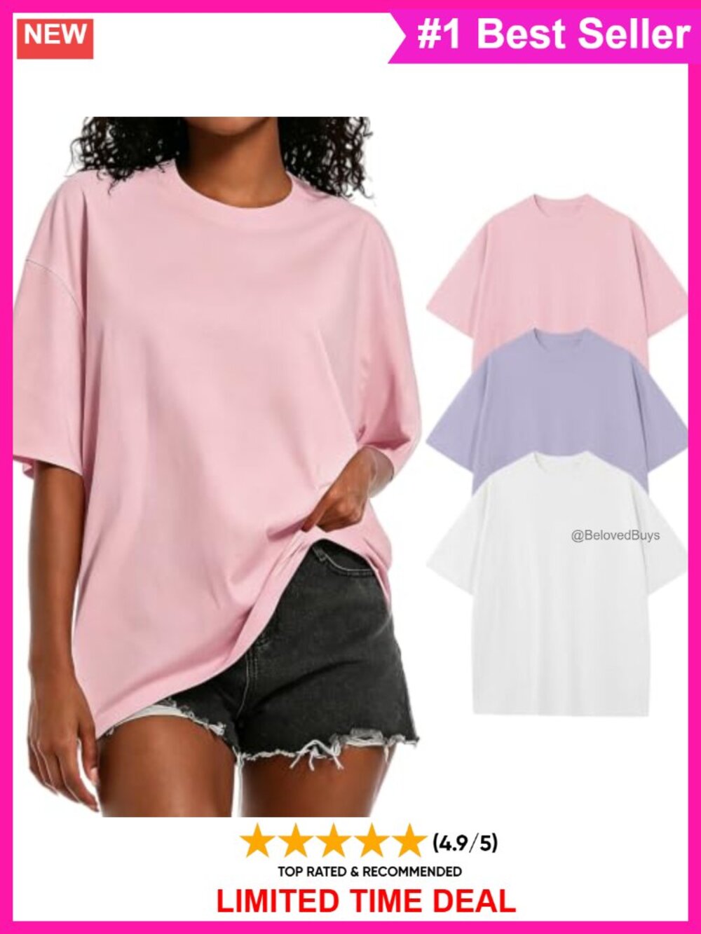 Oversized Short Sleeve Heavyweight 100% Cotton T-Shirt Crew Neck Drop Shoulder